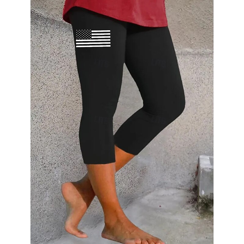 Women's Patriotic  Leggings Vacation Vintage Fashion Calf-Length High WaistPants Graphic Flag Printing Breathable Soft Stretchy Formal Vacation Office Black  Slim Fit2