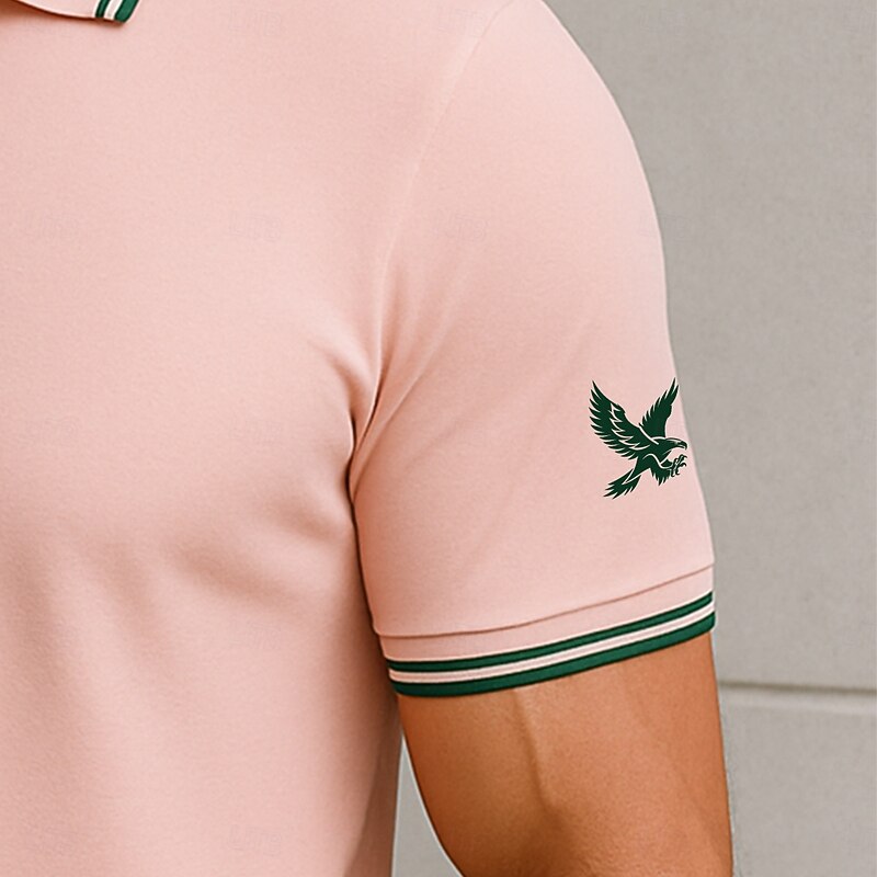 Men's Solid Color Color Block Golf Shirt Short Sleeve Polo Shirts Lapel Business Buttons Spring & Summer Pink2