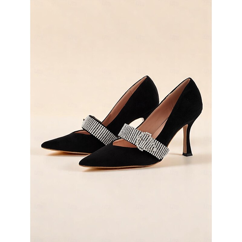 Women's Rhinestone-Embellished Slingback Pumps with Stiletto Heel - Glamorous High Heels for Cocktail Parties4