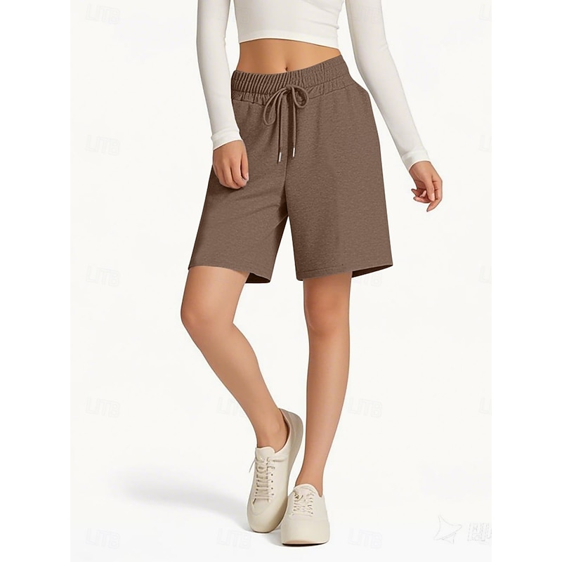 Women's Shorts Chinos Vacation Fashion Streetwear Short High Waist Plain Pocket Elastic Waistband Comfy Soft Comfortable Stretchy Outdoor Street Pink Navy Blue Brown Gray Summer Spring Regular Fit