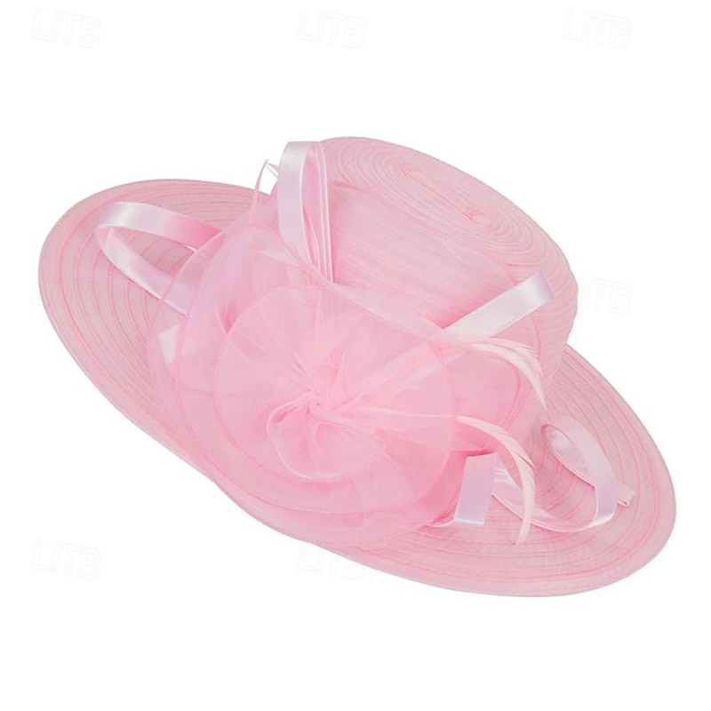 Women's Kentucky Derby Church Dress Hat Wide-Brim-Lace Hat Fascinator Tea Party Cap Wedding Hat