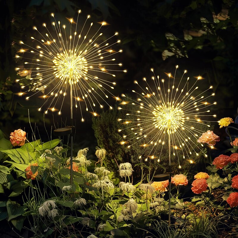 2 Pcs Outdoor Solar Waterproof Fireworks Light 120 LED Beads Courtyard Garden Path Street Lawn Wedding Festival Atmosphere Decorative Light2