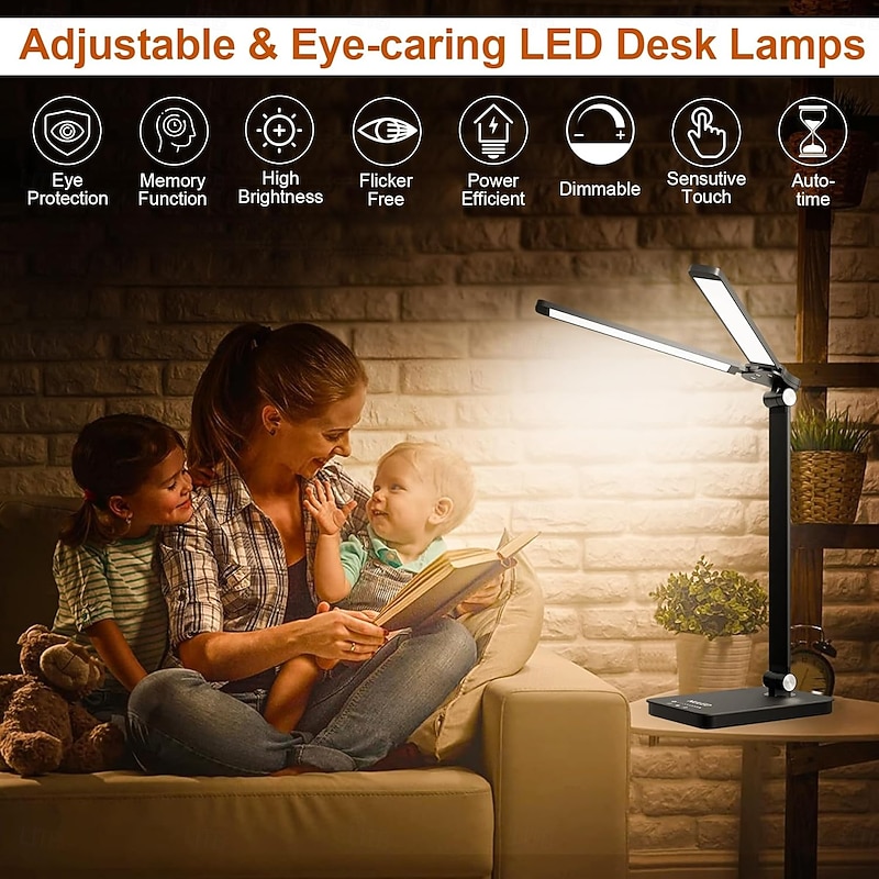 Double Head LED Desk Lamp Dimmable Touch Control and 5 Lighting Modes Dual Swing Arms USB Charging Ports Eye-Caring Table Lamps for Upright Piano Music Stand Nail Home & Office4
