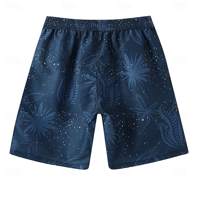 Men's Shorts Beach Shorts Drawstring Graphic Leaf Tree Quick Dry Outdoor Knee Length Outdoor Vacation Home Vacation Ethnic Style Navy Blue Stretchy4