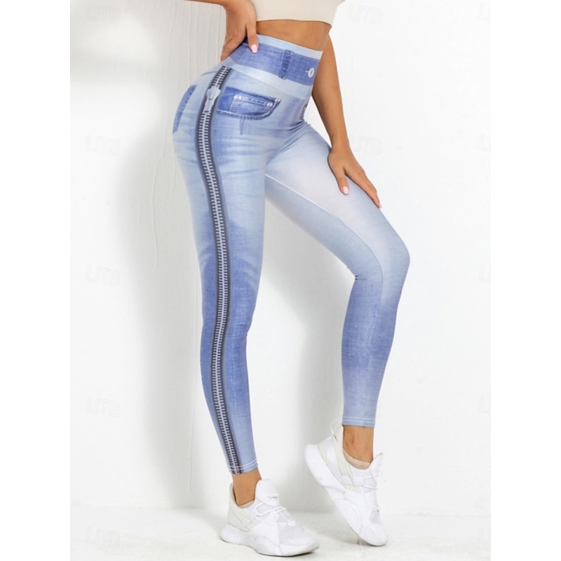Women's Leggings Trousers 3D Print Chinos Vacation Vintage Streetwear Full Length High Waist Graphic Comfy Soft Comfortable Stretchy Outdoor Yoga Street Blue Light Grey Light Blue Gray Summer Skinny