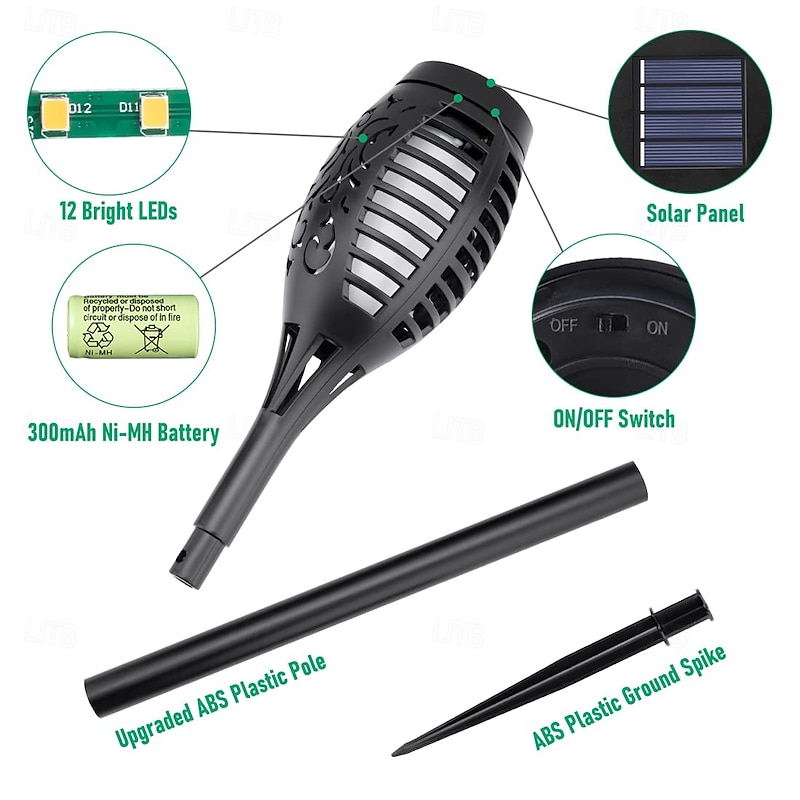 6 Pcs Outdoor Waterproof Solar Torch Light Flashing Flame Pathway Light Courtyard Garden Lawn Path Villa Fence Lighting Landscape Decoration Light3