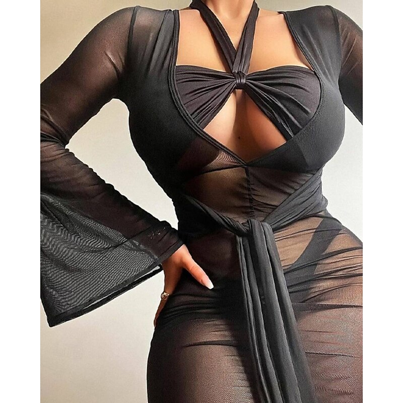 Women's Mini Dress Black Dress Cocktail Dress Bodycon Formal Dress Fashion Modern Vacation Going out Club Regular Fit Plain Long Sleeve V Neck White Summer3