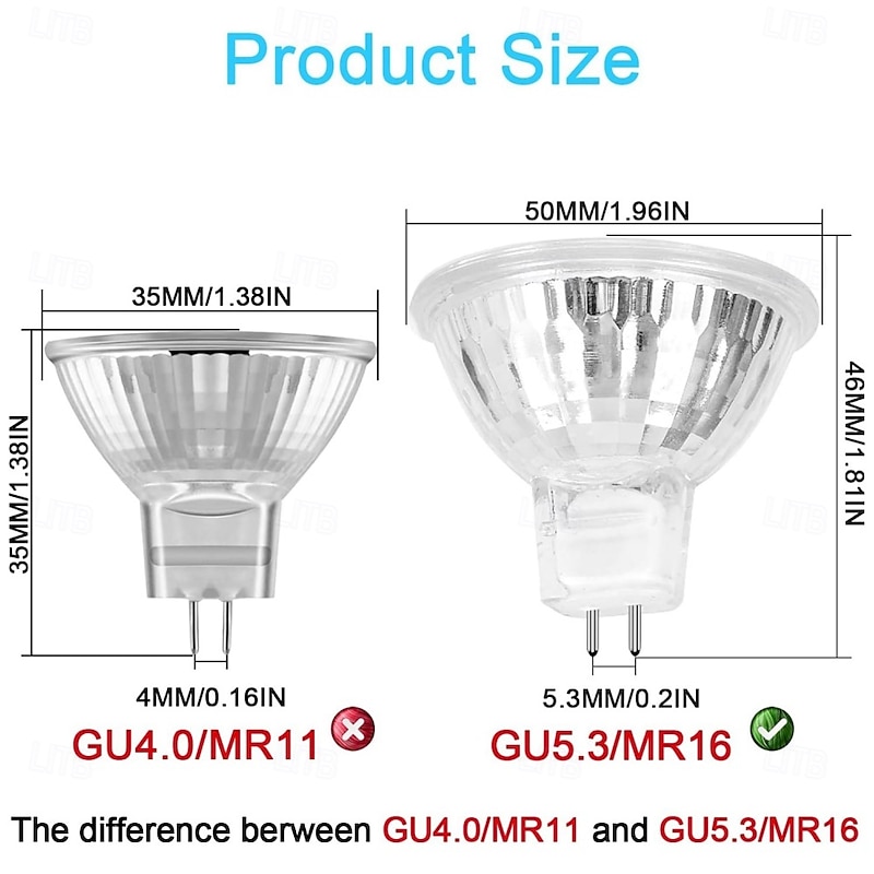 MR16 Halogen Bulb 12V 35W 50W Dimmable GU5.3 Bi-pin Base Spotlight MR16 Bulbs with Clear Glass Cover for Landscape Lights Track Lights Fiber Optics 2700K Warm White 6pcs4