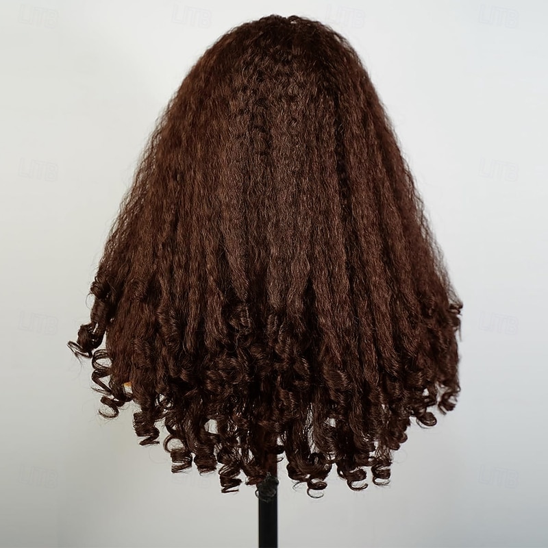 Synthetic Lace Wig Jerry Curl Style 20 inch Dark Brown Middle Part 13x4x1 T Part Lace Front Wig Women's Wig Dark Brown4
