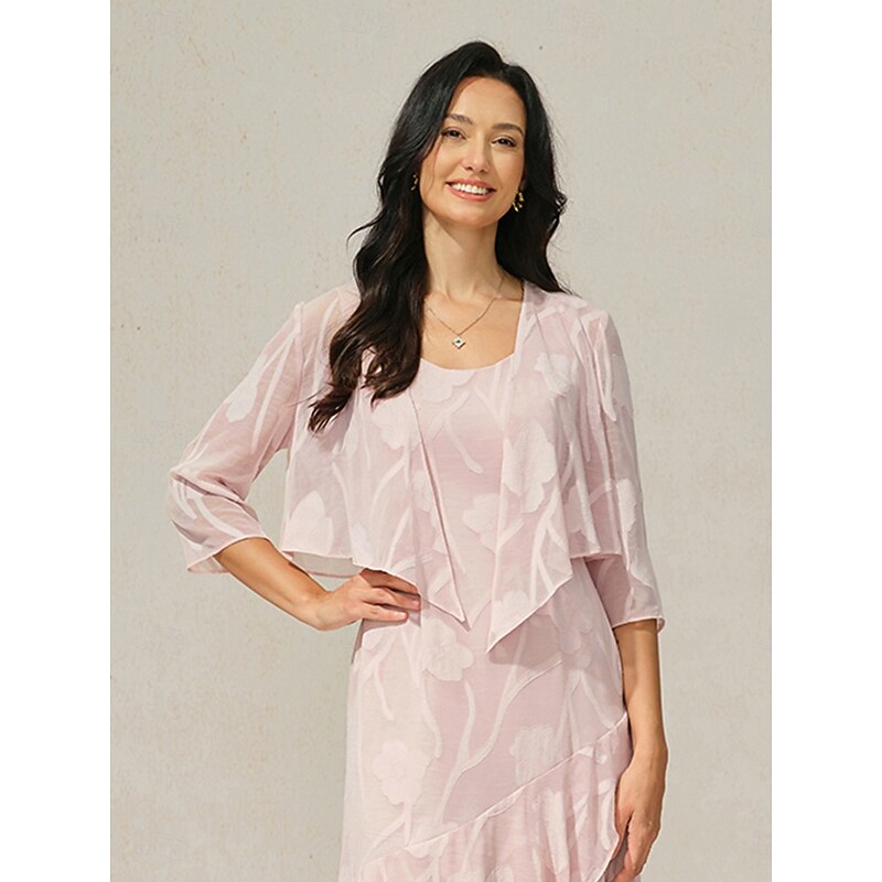 Women's Shrugs Solid Color Elegant Stylish Basic 3/4 Length Sleeve Crew Neck Asymmetrical Square Neck Crop Tops Wedding Guest Beach Wedding Pink Summer Spring Fall