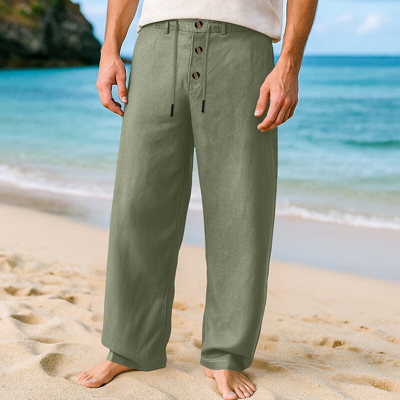 Men's Linen Pants Trousers Summer Pants Baggy Pants Gauze Pants Drawstring Elastic Waist Straight Leg Plain Comfort Breathable Knee Length Outdoor Daily Holiday Vacation Fashion Black White