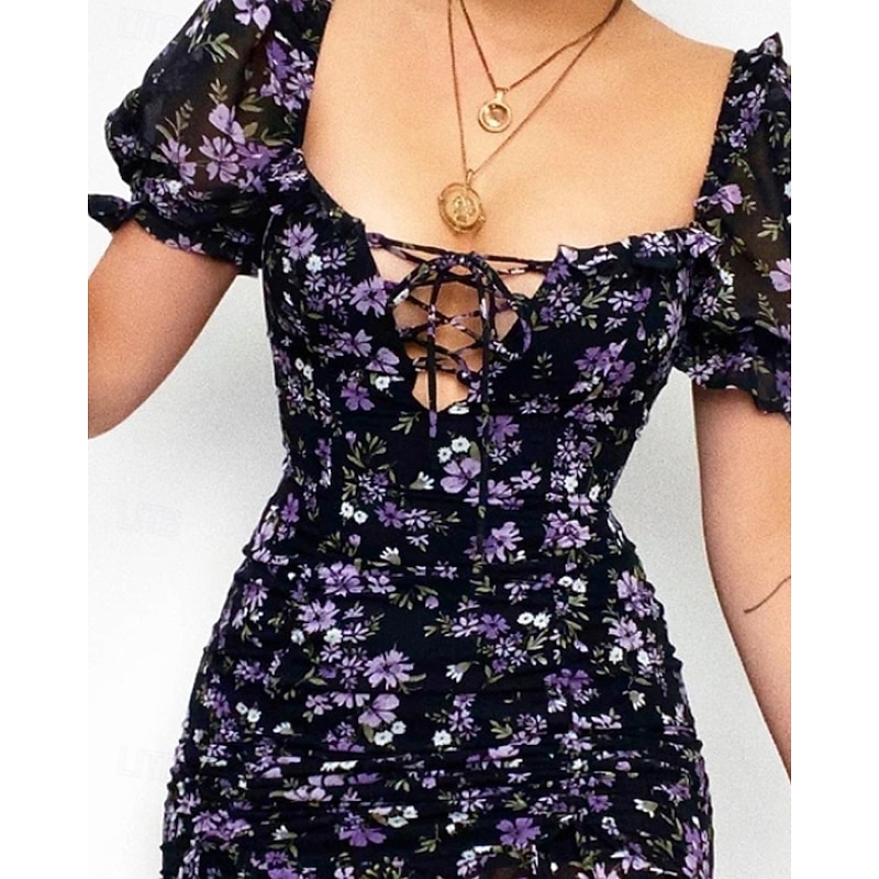 Women's Mini Dress Floral Dress Print Dress Classic Modern Outdoor Vacation Weekend Regular Fit Flower Short Sleeve Square Neck Navy Blue Rose Pink Summer2