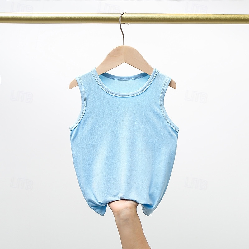 Kids Boys Tank Tee Solid Color Sleeveless Children Top Going out Basic Summer White 4 years+2