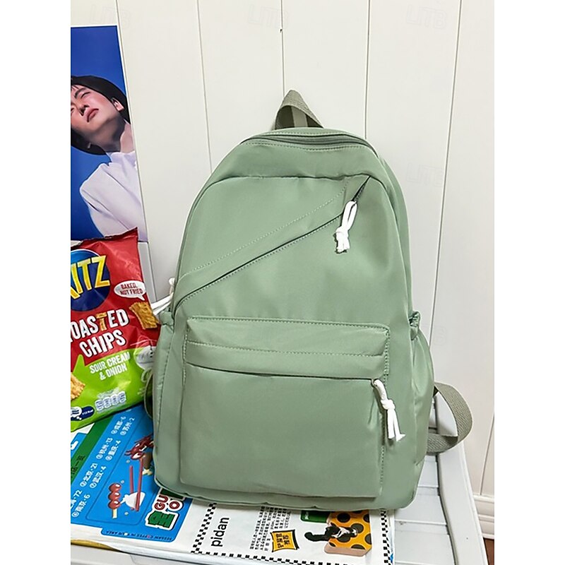 Unisex Solid Color Nylon School Backpack with Multi-Pocket Design – Lightweight, Minimalist Style Bookbag for Teenagers and College Students