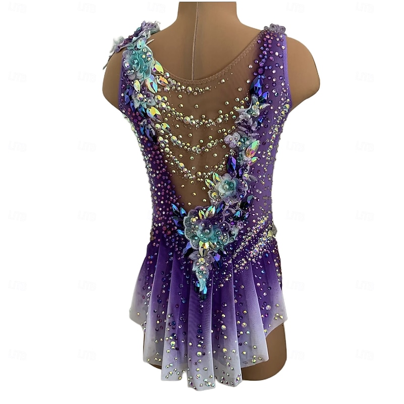 Rhythmic Gymnastics Leotard Women's Girls' Ice Skating Gymnastics Leotard Yellow Thumbhole Halo Dyeing High Elasticity Professional Competition Skating Wear Crystal / Rhinestone Sleeveless Ice Skating2