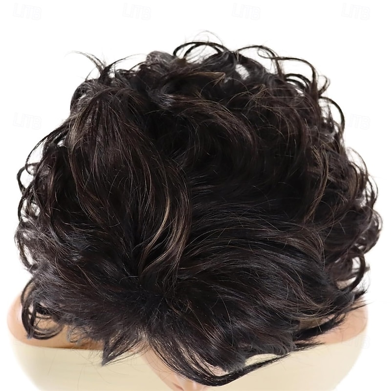 1970s Shoulder Length Synthetic Hair Wig for Women Mix Brown Wavy Curly Wig with Bangs Thick Bouncy Chocolate Brown Hair Replacement Wig Costume Party Daily Use Halloween Wigs4