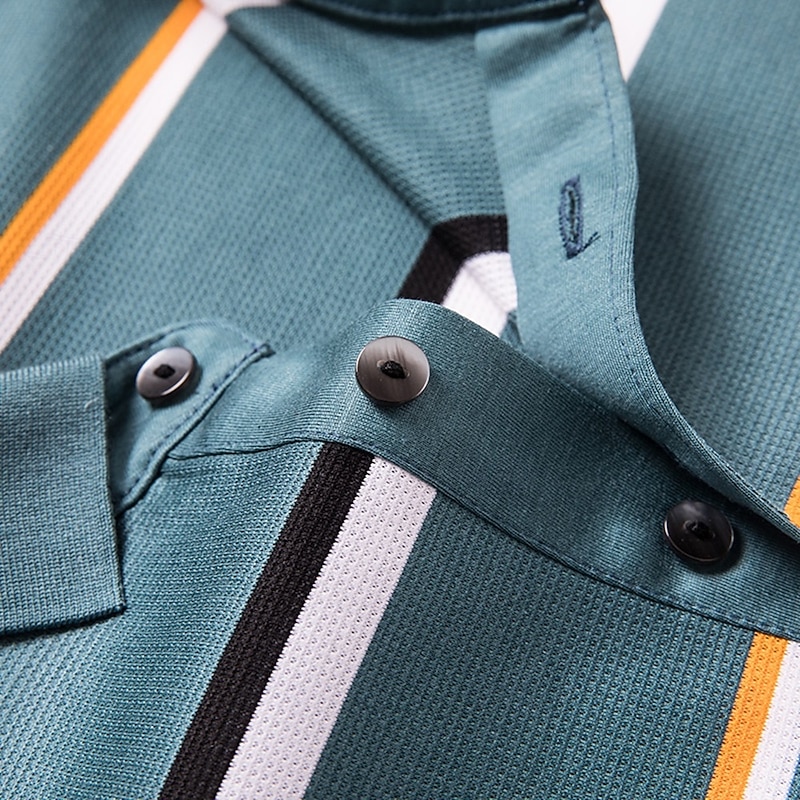Men's Polo Formal Work Turndown Short Sleeve Basic Formal Striped Stripe Printing Summer Regular Fit Black Green Polo4