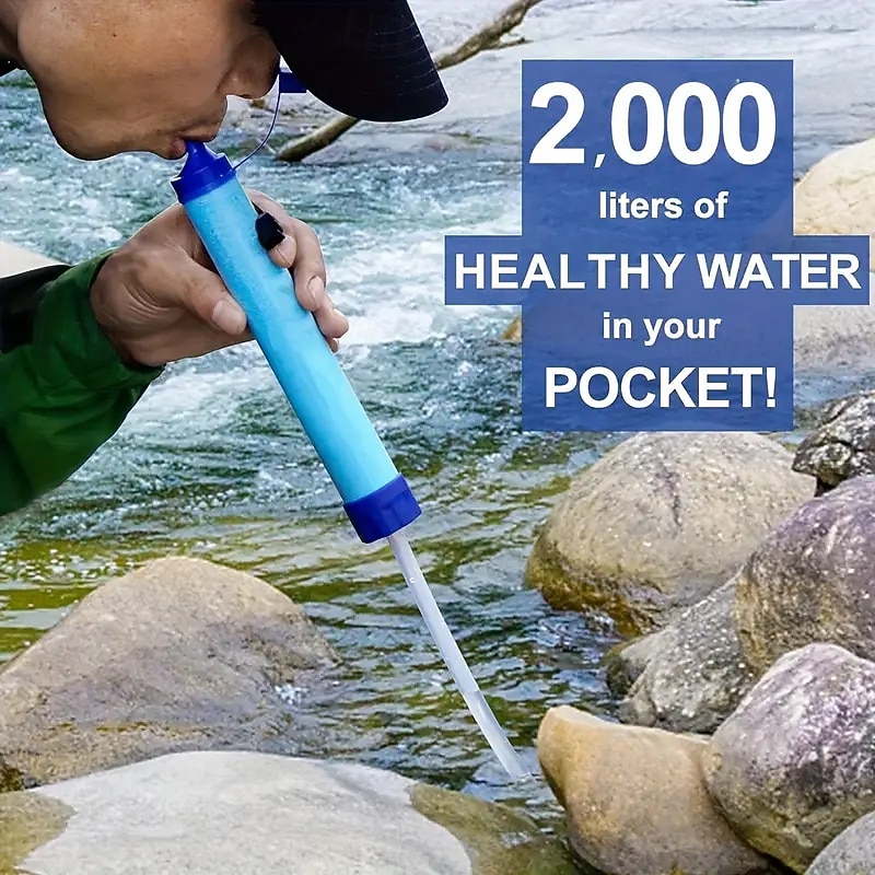 Outdoor Water Filter Personal Water Filter Straw Emergency Survival Gear Water Purifier Suitable for Camping Hiking Mountaineering Backpacking