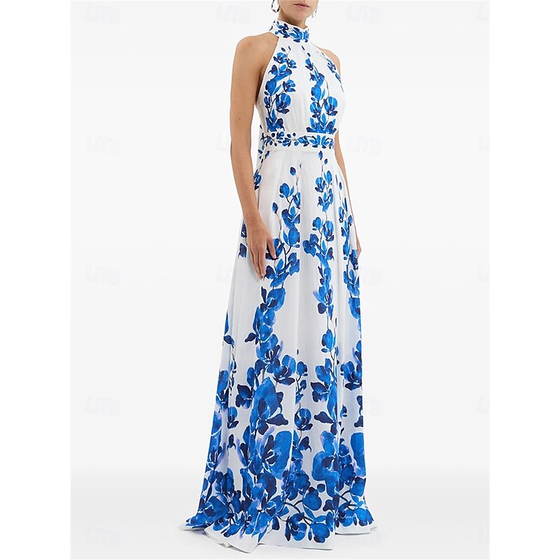 A-Line Quinceanera Dresses Elegant Dress Wedding Wedding Guest Floor Length Sleeveless Halter Neck Chiffon Backless with Floral Print Wedding Guest Dress2