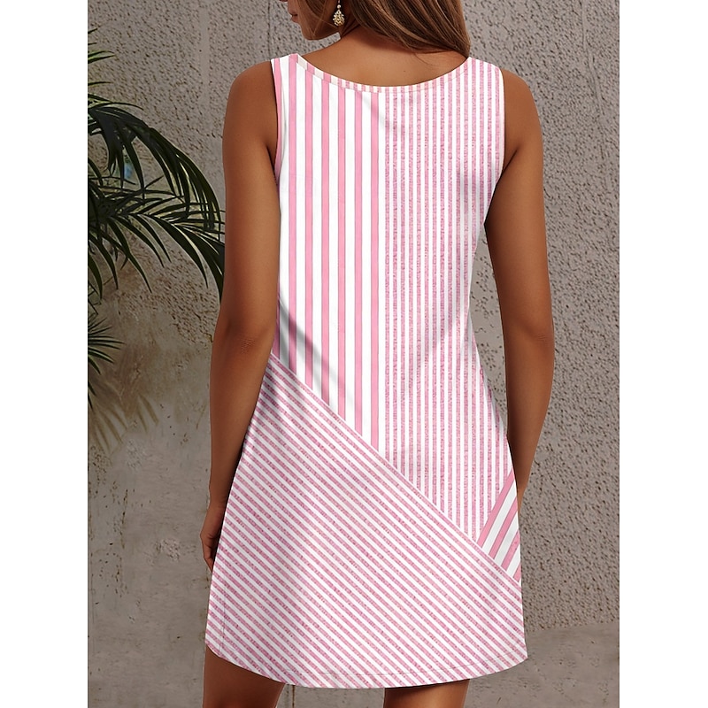 Women's Mini Dress T Shirt Dress Tee Dress Summer Dress Casual Daily Holiday Regular Fit Graphic Geometric Striped Sleeveless V Neck Pink Blue Green Gray Summer3