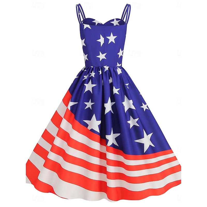 Women's Patriotic  Mini Dress A Line Dress Slip Dress Off The Shoulder Dress Casual Outdoor Going out Regular Fit American Flag Sleeveless Spaghetti Strap4