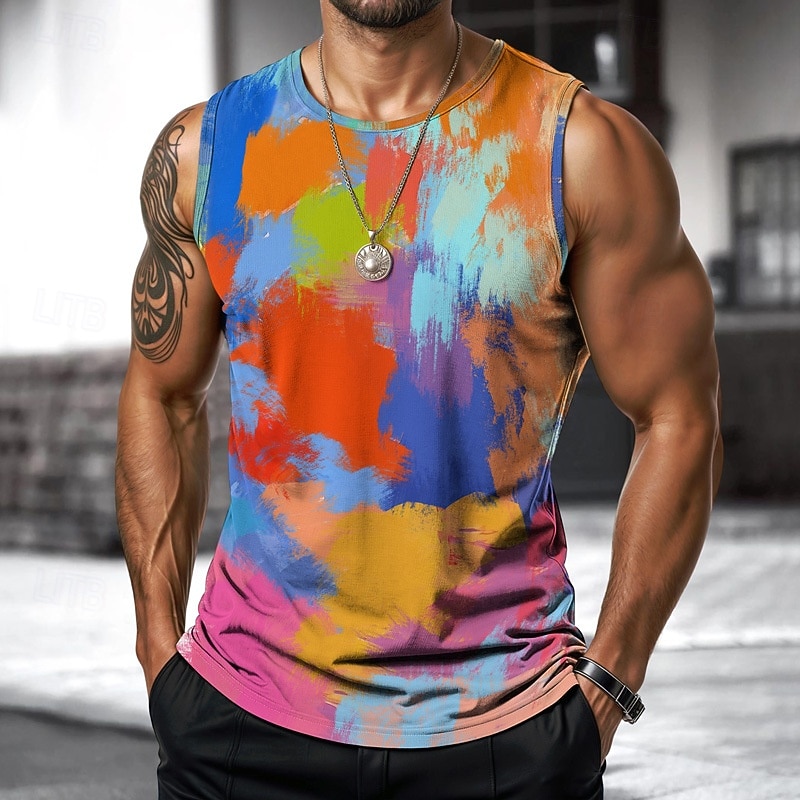 Men's Vest Top Undershirt Sleeveless Shirt Sleeveless Crewneck Spring & Summer Shading Fashion Designer Vacation Street Going out Red Orange Green Top Tee for Men