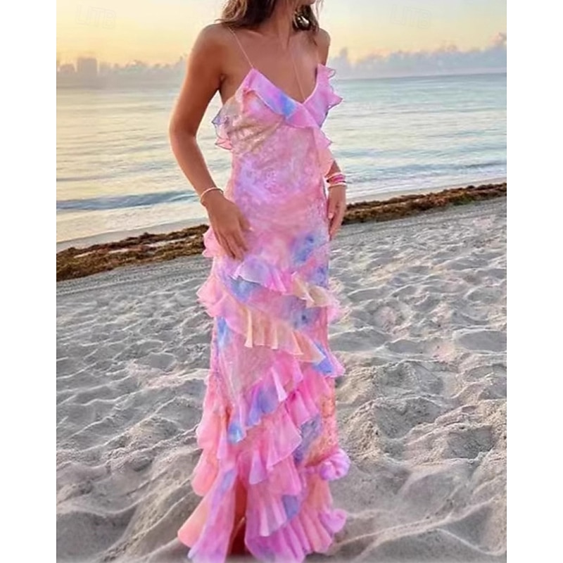 Women's Long Dress Maxi Dress Casual Dress Floral Dress Fashion Elegant Dress Outdoor Party Holiday Regular Fit Flower Sleeveless V Neck Yellow Pink Orange Summer3