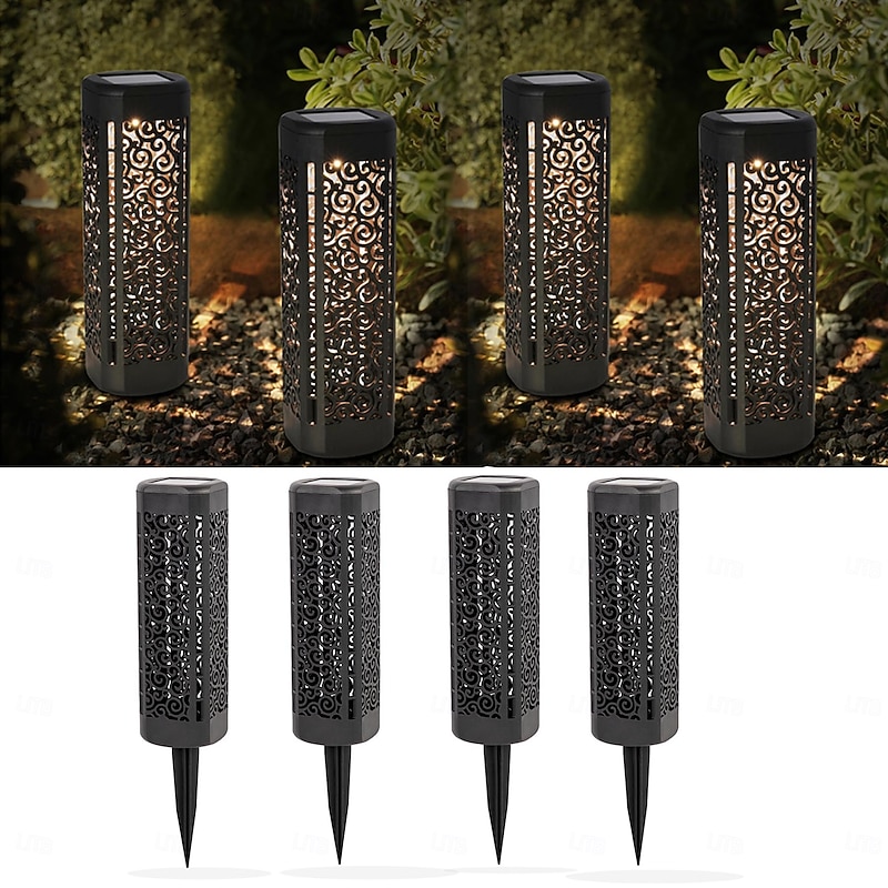 4 Pcs Outdoor Pathway Lights Waterproof Solar Hollow Projection Floor Plug in Light Courtyard Garden Path Lawn Landscape Light Wedding Festival Decoration Light4