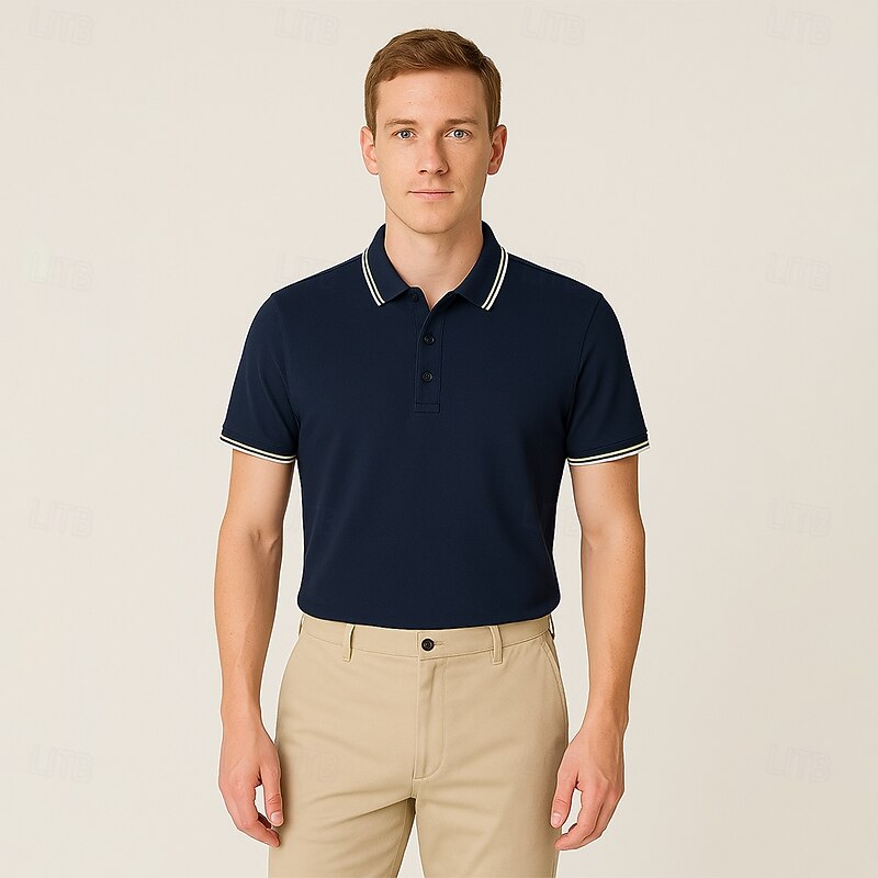 Men's Polo Work Business Lapel Short Sleeve Basic Comfortable Solid Color Color Block Buttons Summer Regular Fit Black White Dark Navy Orange Green ash-colored Polo