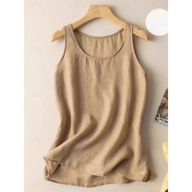 Women's Shirt Solid Color Basic Casual Sleeveless Crew Neck Regular Tops Daily Grass Green White Orange Khaki Summer Spring2