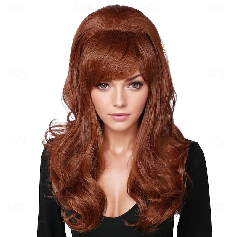 Long Wavy Auburn Copper Wig Big Bouffant Beehive Wigs for Women fits 50s 80s Costume Halloween Wigs