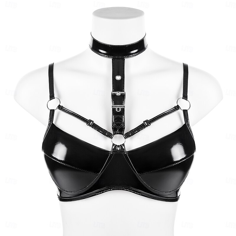 Top Harness Bra Glossy Finish Women's Shinny Leather Fetish Wet Look Costume for Nightclub Pride Parade Pride Month Halloween Carnival Adults'
