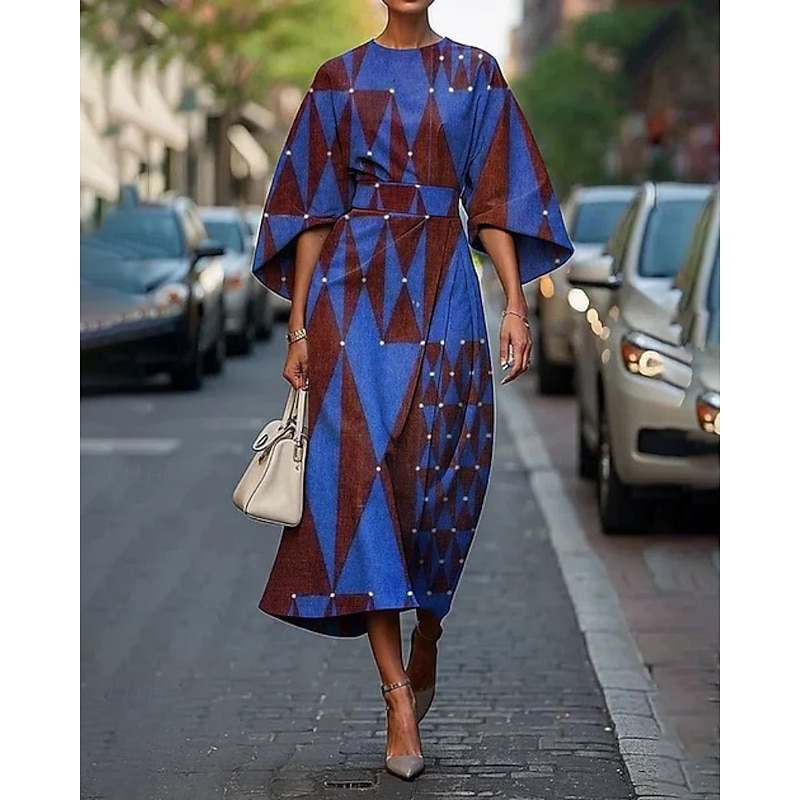 Women's Midi Dress Floral Dress Print Dress Elegant Fashion Outdoor Vacation Going out Regular Fit Flower Half Sleeve Crew Neck Pink Peach Green Dark Blue Summer