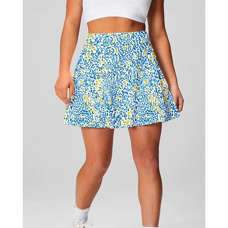 Women's Floral Tennis Skirts with Shorts High-Top Moisture Wicking Breathable Tennis Golf Pickleball Blue Orange Green Tennis Clothing2
