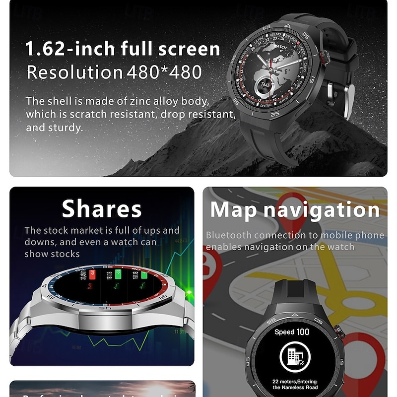 S6Pro Smart Watch 1.62" Bluetooth Fitness Tracker for Men with Compass, Step Counter, Call & Message Reminder, Sleep Monitor, Voice Assistant, IPX Waterproof, Compatible with Android iOS4