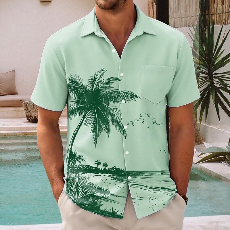 Men's Coconut Tree Tropical Plants Summer Hawaiian Shirt Button Up Shirt Aloha Shirt Short Sleeve Hawaiian Vacation Holiday Beach Wear Summer Spring Turndown 3D Print Collared Shirts Front One Pocket2