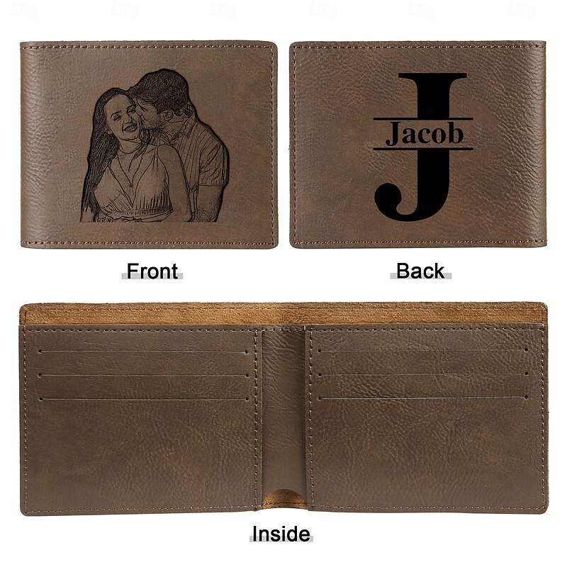 Personalized Photo Engraved Leather Wallet Custom Best Gift for Dad, Custom Name and Initials Engraved, Perfect Valentine's Day, Father's Day, Anniversary, Birthday Gift for Him4