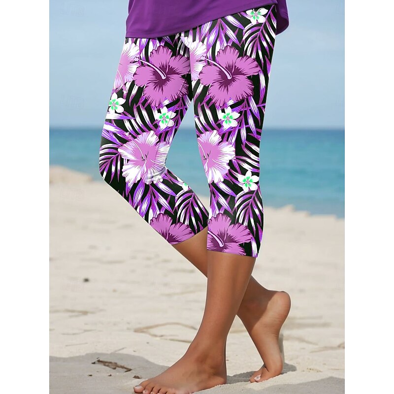 Women's Leggings Capri Pants High Elasticity Vacation Vintage Fashion Calf-Length High Waist Floral Graphic Tropical Printing Thermal Warm Breathable Soft Stretchy Formal Outdoor Vacation4