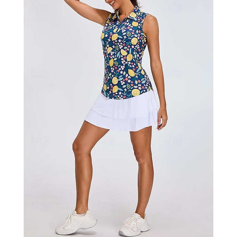 Women's Fruit Tennis Shirt Sleeveless Print UPF50+ Quick Dry Tennis Golf Badminton Zip Collar Tee Tshirt Top Blue Tennis Clothing4