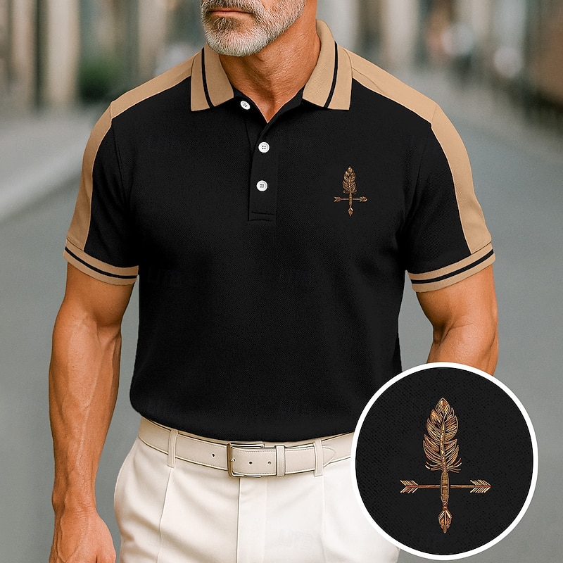 Men's Cotton Polo Shirt Golf Shirt Casual Holiday Lapel Short Sleeve Fashion Basic Color Block Patchwork Summer Regular Fit Black Wine Navy Blue Green Gray Cotton Polo Shirt