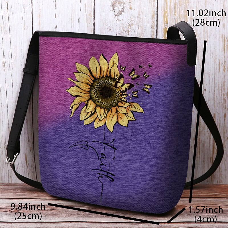 Women's Sunflower Print Crossbody Bag - Large Capacity Waterproof Fabric Shoulder Bag with Adjustable Shoulder Strap, Inspired "Faith" Design, Suitable for Leisure, Travel and Daily Use3