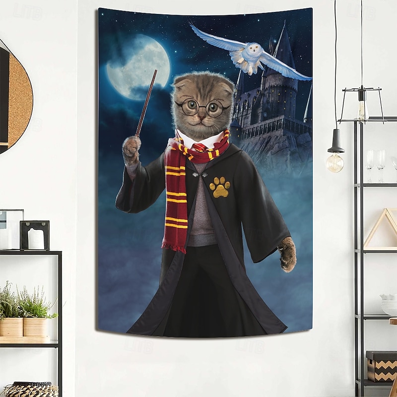 "Hairy Pawter" Vincent Hie Hanging Tapestry Wall Art Large Tapestry Mural Decor Photograph Backdrop Blanket Curtain Home Bedroom Living Room Decoration2