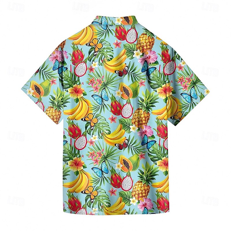 Men's Fruit Pineapple Banana Summer Hawaiian Shirt Button Up Shirt Aloha Shirt Short Sleeve Hawaiian Vacation Holiday Beach Wear Summer Spring Turndown 3D Print Collared Shirts Blue2