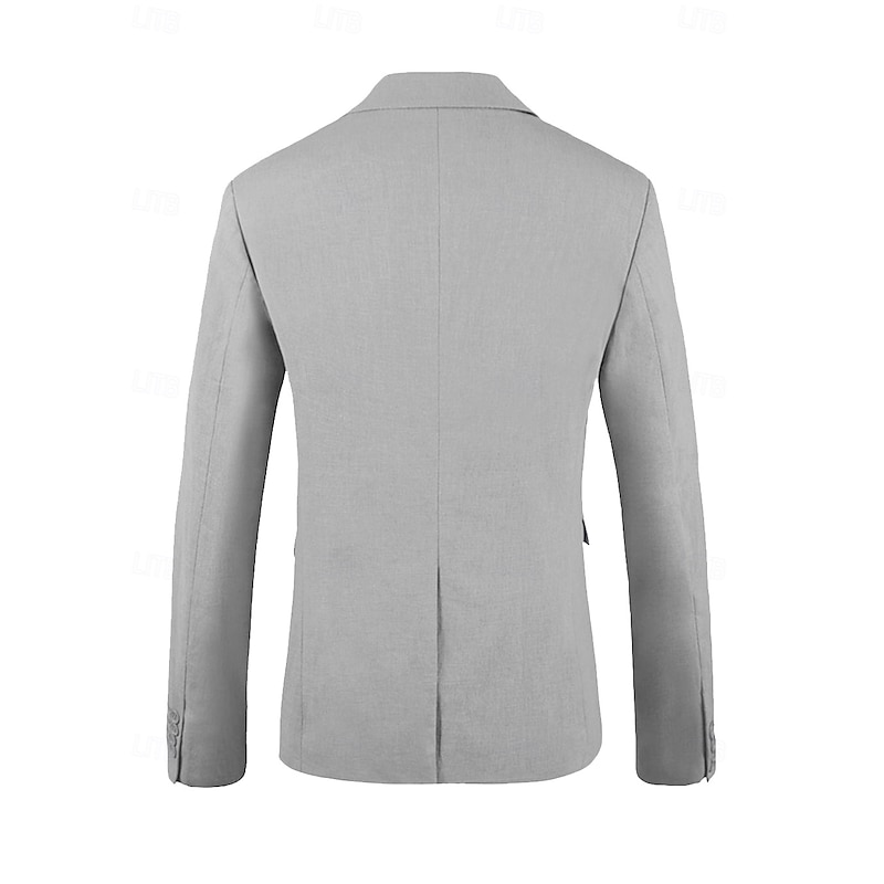 Men's Wedding Linen Suits Light Grey Fashion Formal Summer Solid Colored Standard Fit 3 Piece Single Breasted Two-buttons3