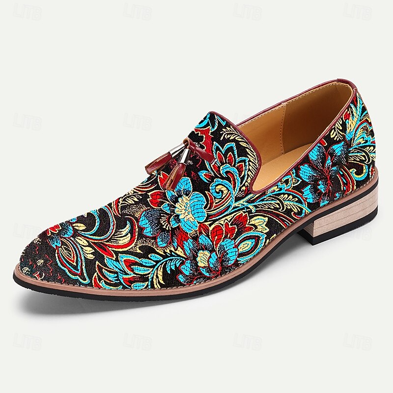 Men's Floral Jacquard Slip-On Loafers - Elegant Embroidered Casual Shoes for Special Occasions and Semi-Formal Events3