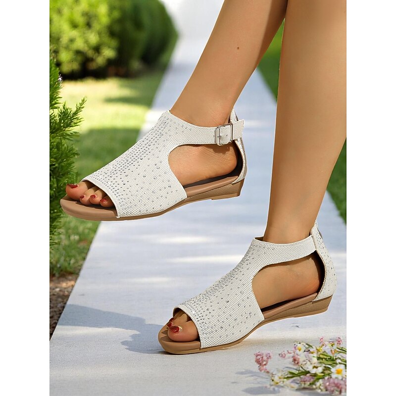 Women's Flyknit Open-Toe Sandals - Comfortable Buckle Strap, Stylish Breathable Design, Perfect for Casual Summer Days and Outdoor Walks2