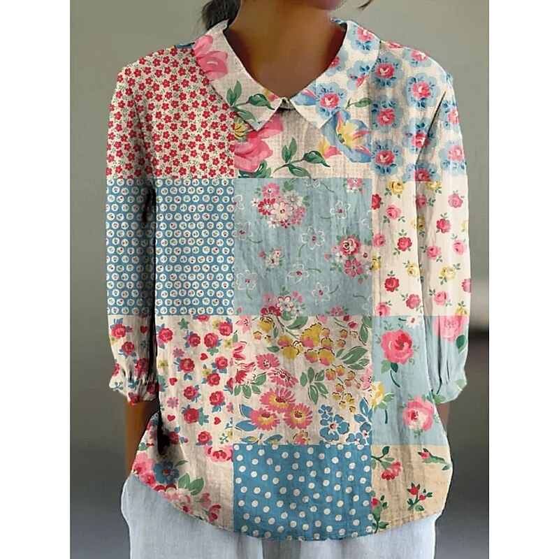 Women's Blouse Long Sleeve Peter Pan Collar Casual Floral Graphic Daily Stylish Collar Regular Tops Daily Buttons Print Blue Dusty Blue Beige Summer Spring2