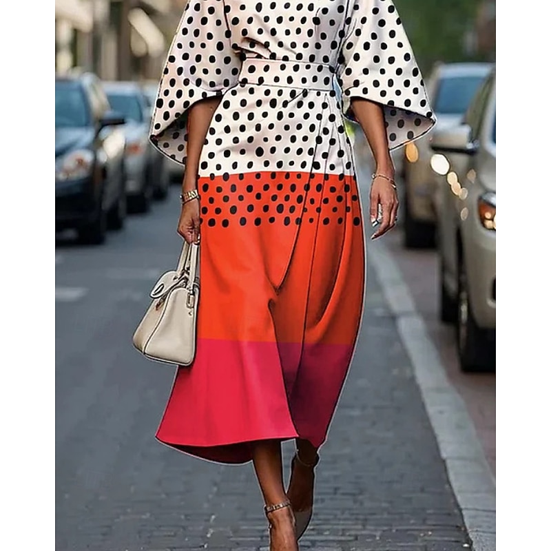 Women's Midi Dress Print Dress Elegant Fashion Outdoor Holiday Date Regular Fit Color Block Striped Half Sleeve Crew Neck Black White Summer4