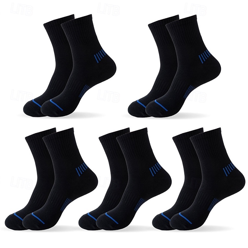 Men's 5 Pairs Multi Packs Socks Running Socks Casual Socks Black White Color Stripes Vacation Sports & Outdoor Daily Basic Medium Spring Fall Fashion Casual2