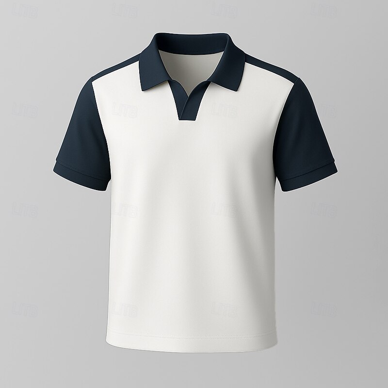 Men's 100% Cotton Polo Work Street Seagull collar Short Sleeve Vacation Vintage Solid Color Color Block Patchwork Color Block Summer Spring White Mint Green Polo2